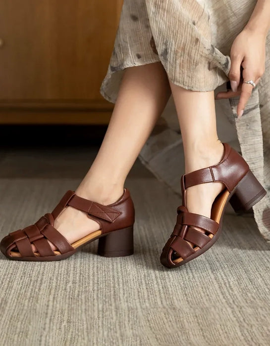 Summer Leather Woven  Close Toe Chunky Heels Sandals April Shoes Collection 2026 83.00