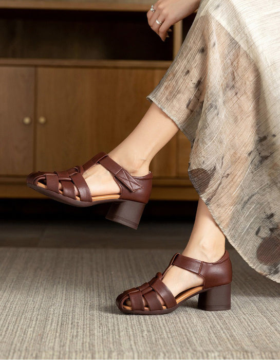 Summer Leather Woven  Close Toe Chunky Heels Sandals April Shoes Collection 2026 83.00