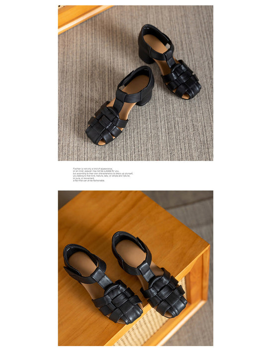 Summer Leather Woven  Close Toe Chunky Heels Sandals April Shoes Collection 2026 83.00