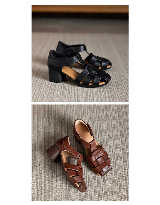 Summer Leather Woven  Close Toe Chunky Heels Sandals April Shoes Collection 2026 83.00