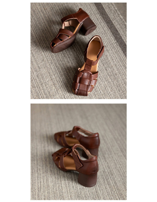 Summer Leather Woven  Close Toe Chunky Heels Sandals April Shoes Collection 2026 83.00