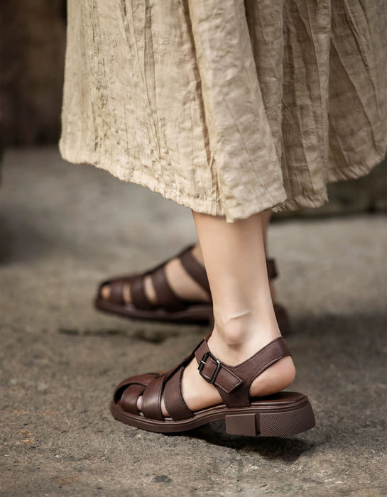 Summer Leather Woven Close Toe Fisherman Sandals Coffee July Shoes Collection 2026 83.00