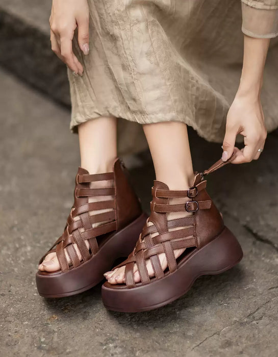 Summer Leather Woven Open Toe Wide Toe Box Platform Sandals July Shoes Collection 2026 93.00