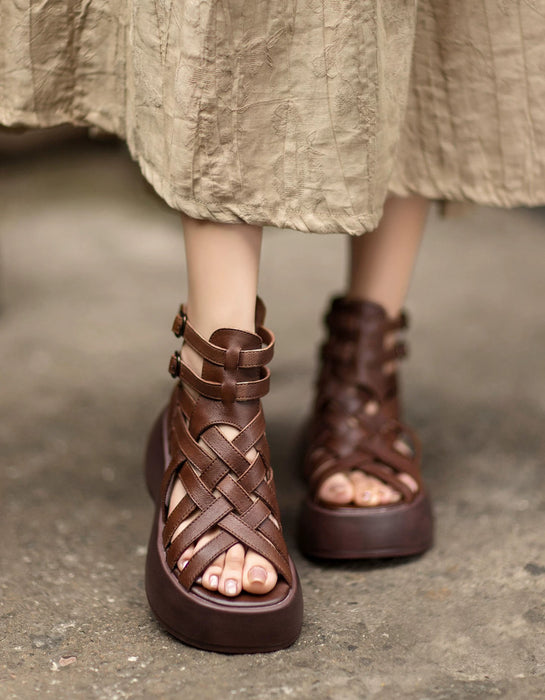 Summer Leather Woven Open Toe Wide Toe Box Platform Sandals July Shoes Collection 2026 93.00