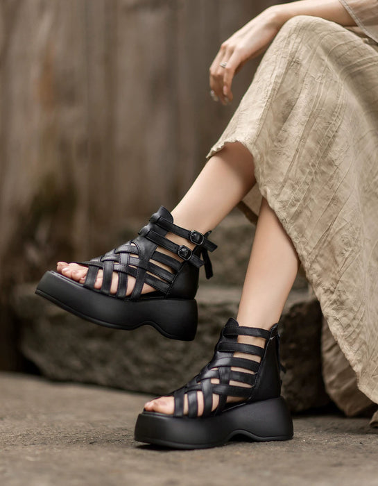 Summer Leather Woven Open Toe Wide Toe Box Platform Sandals July Shoes Collection 2026 93.00