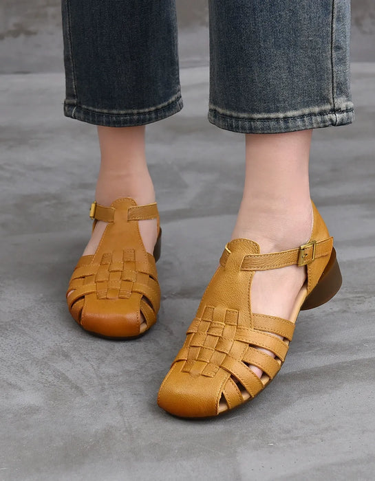 Summer Leather Woven T-Strap Close Toe Flat Sandals April Shoes Collection 2026 80.00