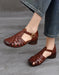 Summer Leather Woven T-Strap Close Toe Flat Sandals Brown April Shoes Collection 2026 80.00