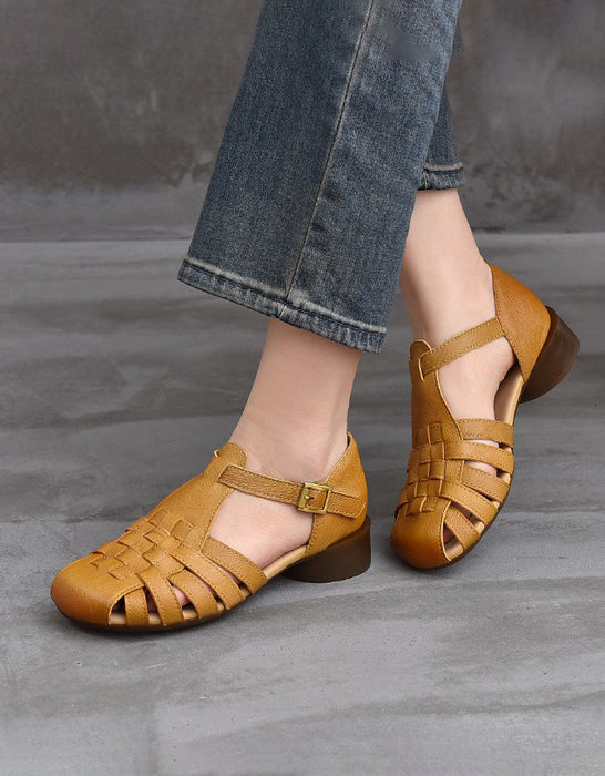 Summer Leather Woven T-Strap Close Toe Flat Sandals April Shoes Collection 2026 80.00