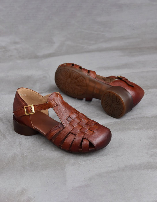 Summer Leather Woven T-Strap Close Toe Flat Sandals April Shoes Collection 2026 80.00