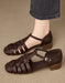 Summer Leather Woven T-strap Close Toe Sandals Coffee April Shoes Collection 2026 95.00
