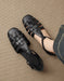 Summer Leather Woven T-strap Close Toe Sandals Black April Shoes Collection 2026 95.00