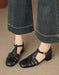 Summer Leather Woven T-strap Close Toe Sandals Black April Shoes Collection 2026 95.00