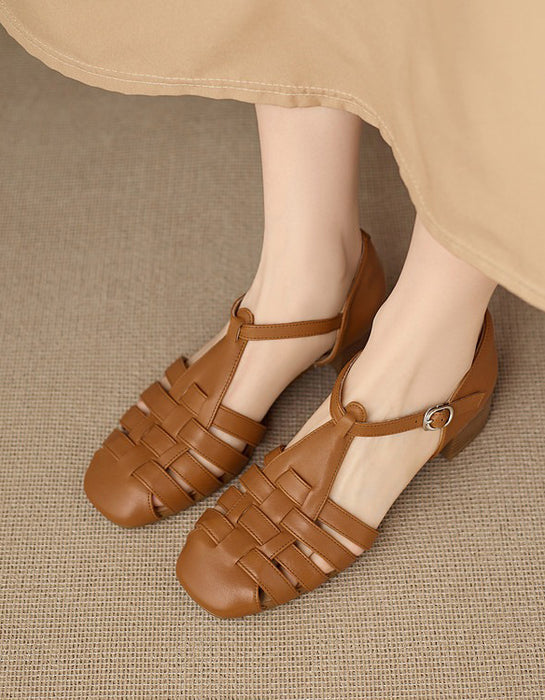 Summer Leather Woven T-strap Close Toe Sandals April Shoes Collection 2026 95.00