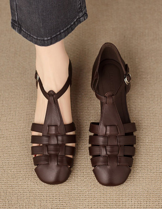Summer Leather Woven T-strap Close Toe Sandals April Shoes Collection 2026 95.00