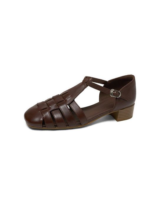 Summer Leather Woven T-strap Close Toe Sandals April Shoes Collection 2026 95.00
