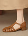Summer Leather Woven T-strap Close Toe Sandals Brown April Shoes Collection 2026 95.00