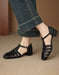 Summer Leather Woven T-strap Close Toe Sandals Black April Shoes Collection 2026 95.00