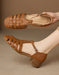 Summer Leather Woven T-strap Close Toe Sandals Brown April Shoes Collection 2026 95.00