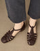 Summer Leather Woven T-strap Close Toe Sandals Coffee April Shoes Collection 2026 95.00