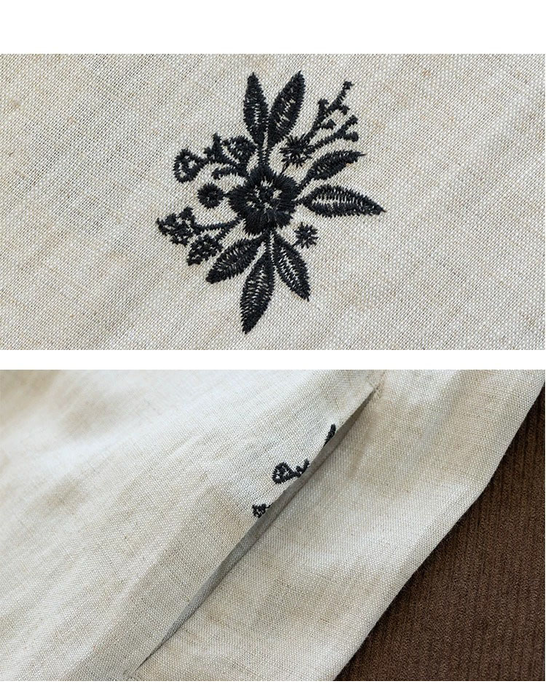 Summer Linen Embroidered Sleeveless Dress for Women