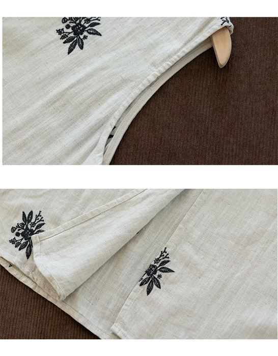 Summer Linen Embroidered Sleeveless Dress for Women