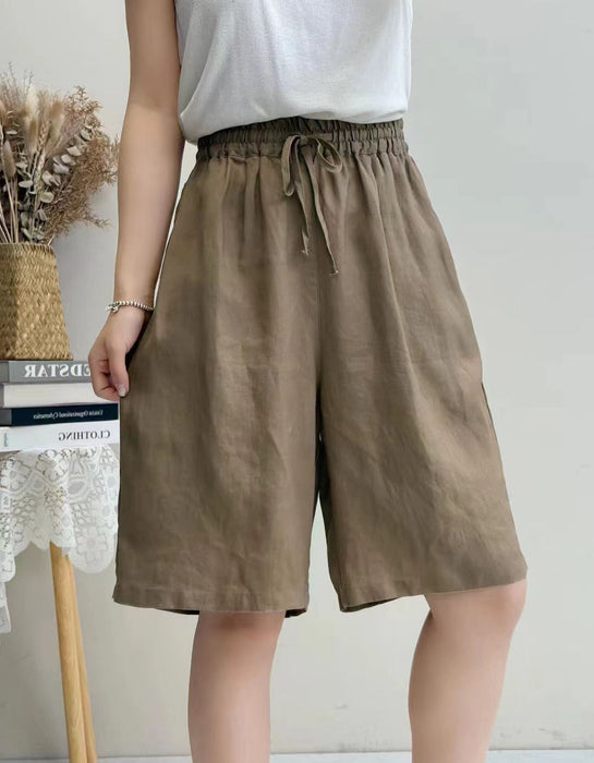 Summer Linen Five-point Straight Leg Trousers for Women
