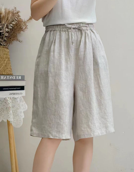Summer Linen Five-point Straight Leg Trousers for Women