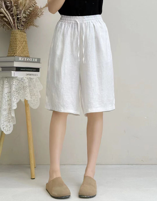 Summer Linen Five-point Straight Leg Trousers for Women