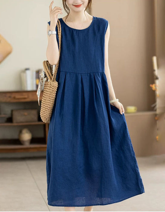 Summer Linen Solid Color Loose Casual Vest Dress