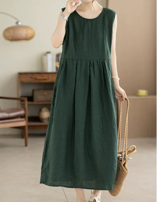 Summer Linen Solid Color Loose Casual Vest Dress