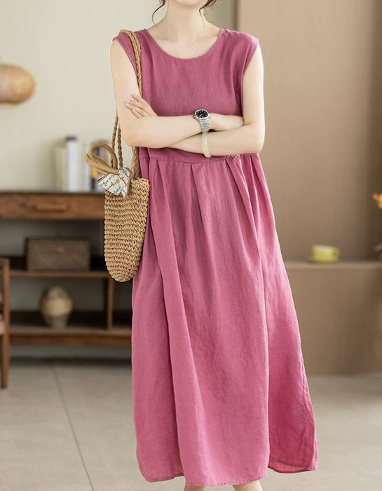 Summer Linen Solid Color Loose Casual Vest Dress