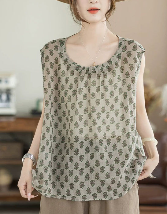 Summer Loose Floral Round Neck Sleeveless Vest May New In 2026 47.00