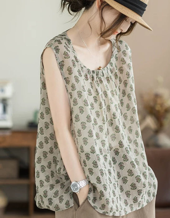 Summer Loose Floral Round Neck Sleeveless Vest May New In 2026 47.00