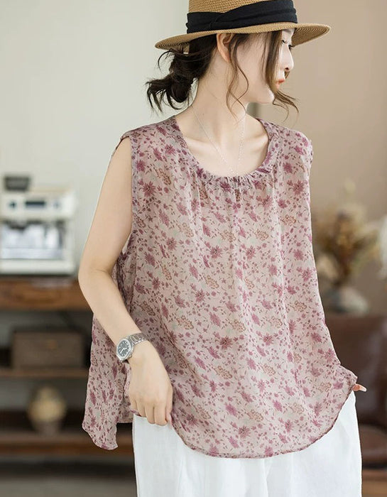Summer Loose Floral Round Neck Sleeveless Vest May New In 2026 47.00