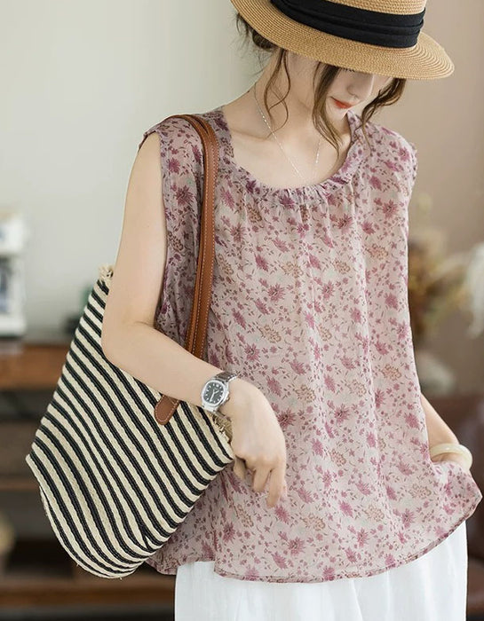 Summer Loose Floral Round Neck Sleeveless Vest May New In 2026 47.00
