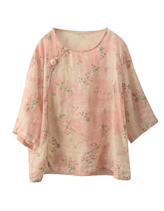 Summer Mid-sleeve Round Neck Embroidery Flower Shirts