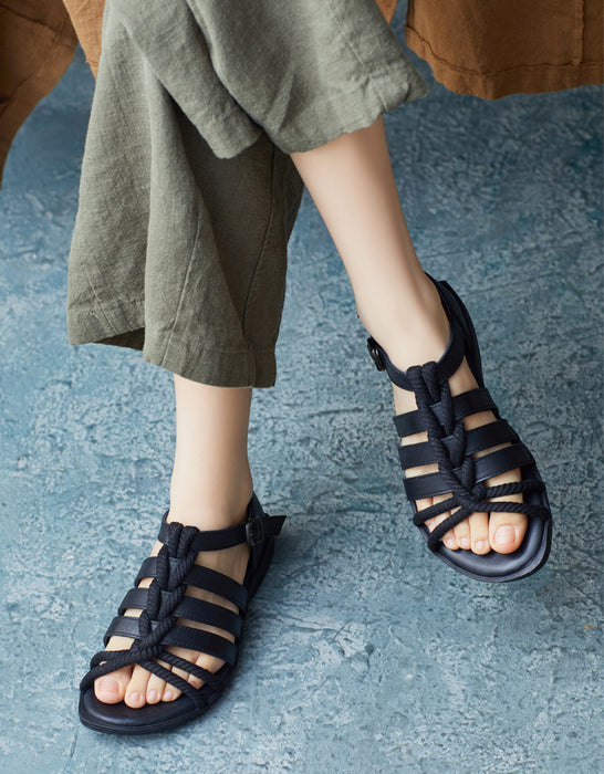Springy Toe Rope Summer Open Toe Rope Strappy Flat Sandals — Obiono