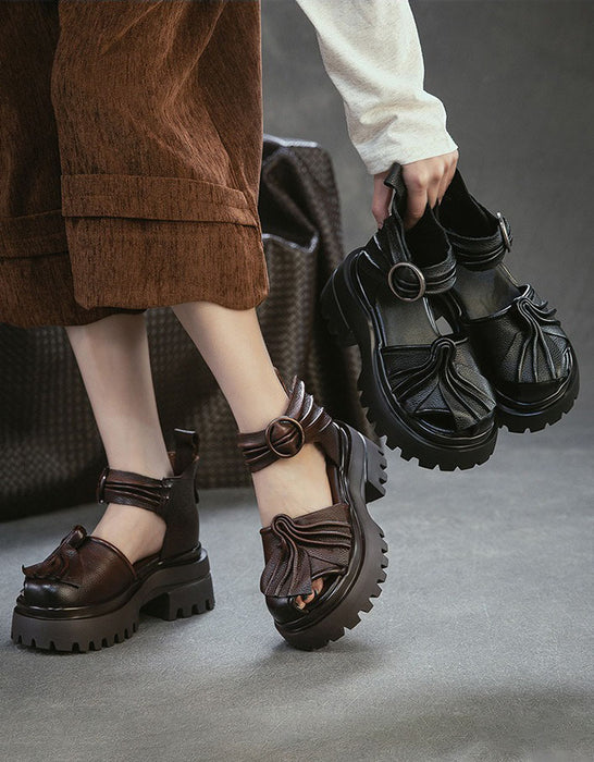 Summer Pleated Design Round Toe Platform Sandals June Shoes Collection 2026 95.00
