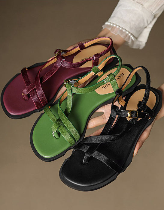 Summer Pony Hair Open Toe Strappy Flat Sandals Obiono July Shoes Collection 202694.00