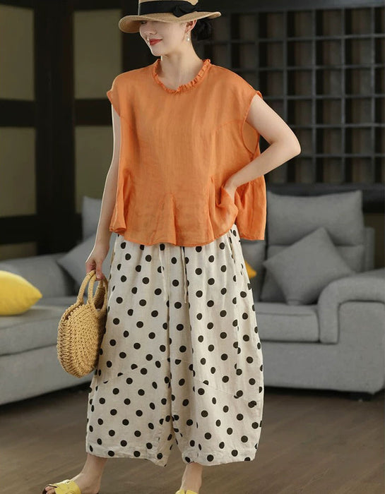 Summer Ramie Ruffled Hem Pullover Loose Blouse Buykud Tops 45.00