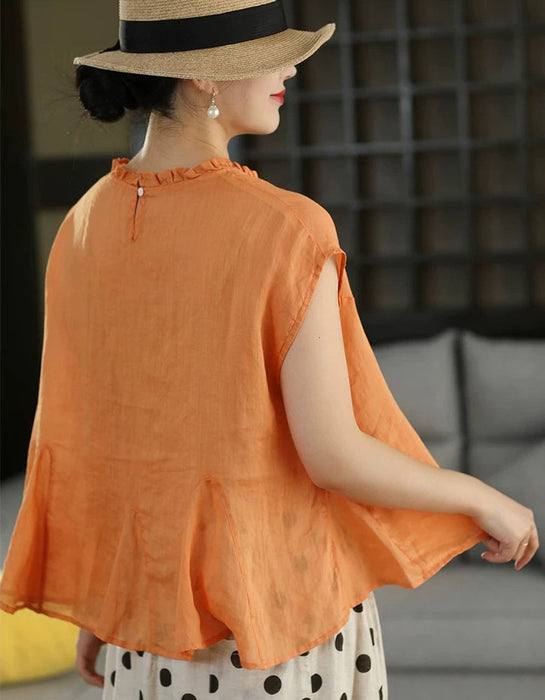 Summer Ramie Ruffled Hem Pullover Loose Blouse Buykud Tops 45.00