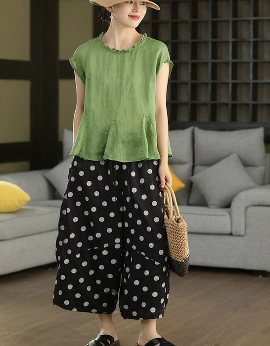 Summer Ramie Ruffled Hem Pullover Loose Blouse Buykud Tops 45.00