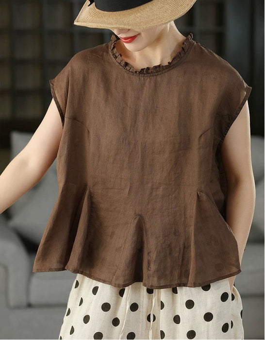 Summer Ramie Ruffled Hem Pullover Loose Blouse Buykud Shirts 45.00