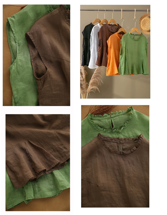 Summer Ramie Ruffled Hem Pullover Loose Blouse Buykud Tops 45.00