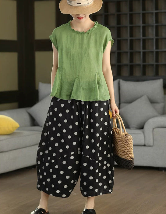 Summer Ramie Ruffled Hem Pullover Loose Blouse Buykud Tops 45.00