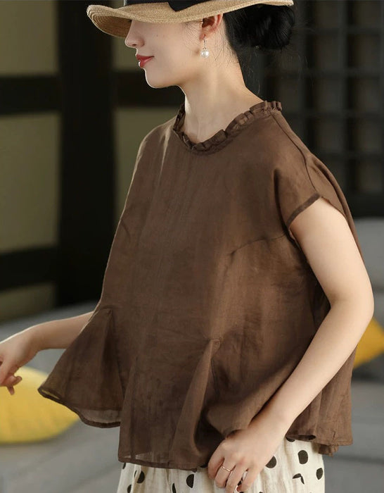 Summer Ramie Ruffled Hem Pullover Loose Blouse Buykud Tops 45.00