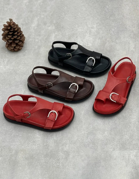 Summer Real Leather Toe Ring Flat Sandals Slingback