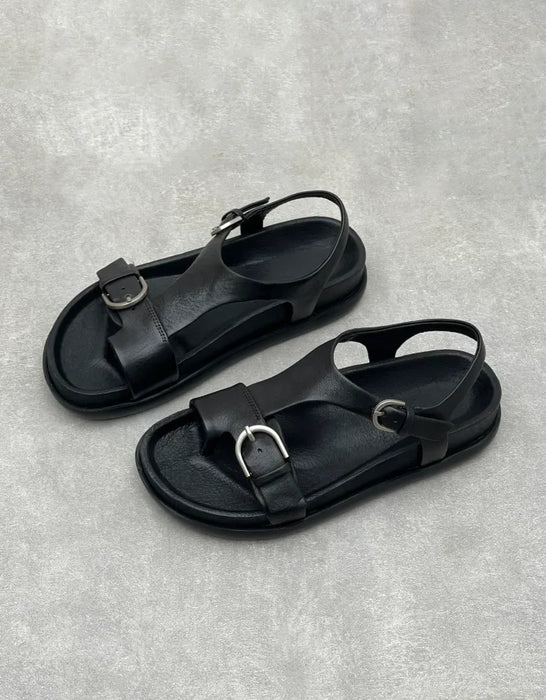 Summer Real Leather Toe Ring Flat Sandals Slingback