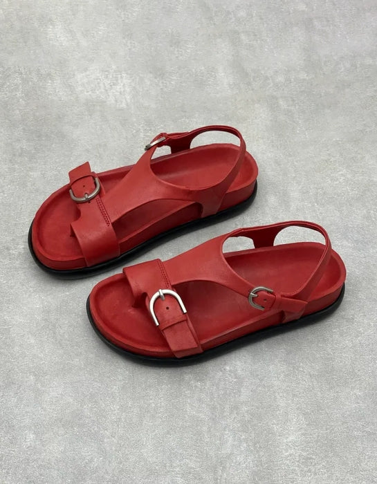 Summer Real Leather Toe Ring Flat Sandals Slingback