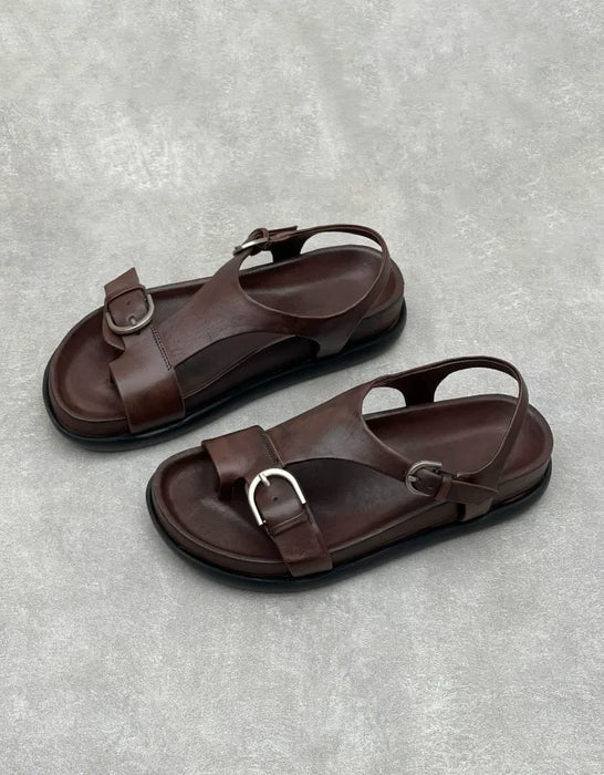 Summer Real Leather Toe Ring Flat Sandals Slingback